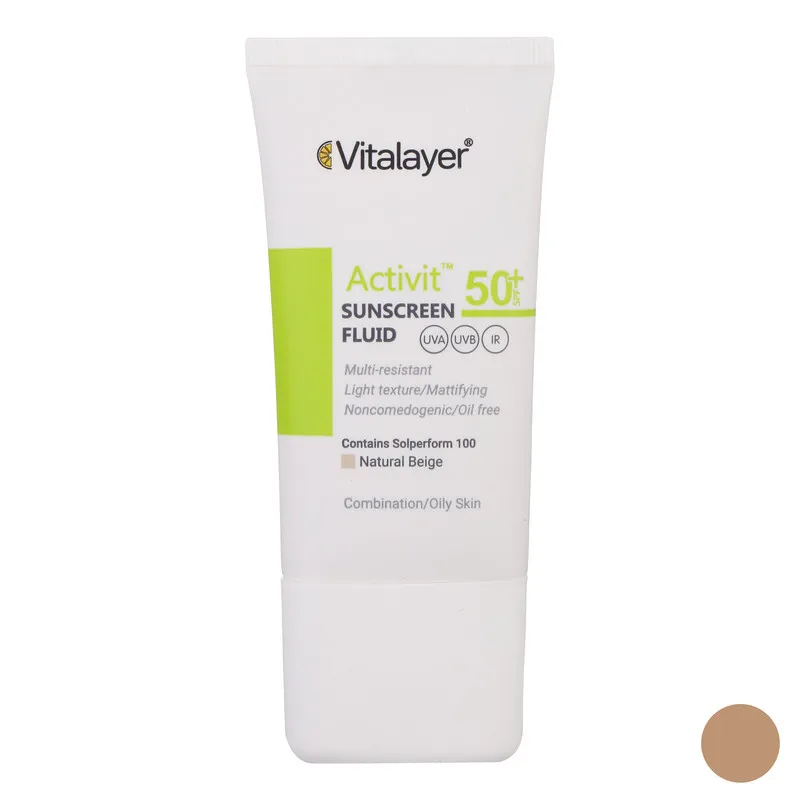 فلوئید ضدآفتاب رنگی ویتالیر SPF50 مدل Activit، مناسب پوست‌های چرب، حجم 50 میلی‌لیتر - تصویر 2