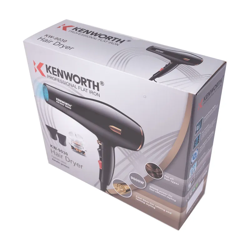 سشوار حرفهای 2400 وات کنورث مدل KW-9030، موتور AC، وزن 1050 گرم، المنت فلز، دارای سری متمرکزکننده باریک، متمرکزکننده پهن با ویژگی صافکنندگی، با قابلیت فناوری تولید یون - تصویر 4