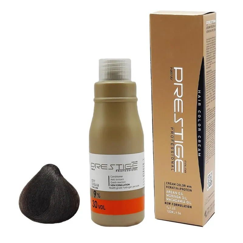 رنگ مو نیو پرستیژ کالر شماره 4 حجم 120 میلی لیتر رنگ قهوه ای به همراه اکسیدان مدل 2 نه درصدی حجم 150 میلی لیتر - تصویر 2