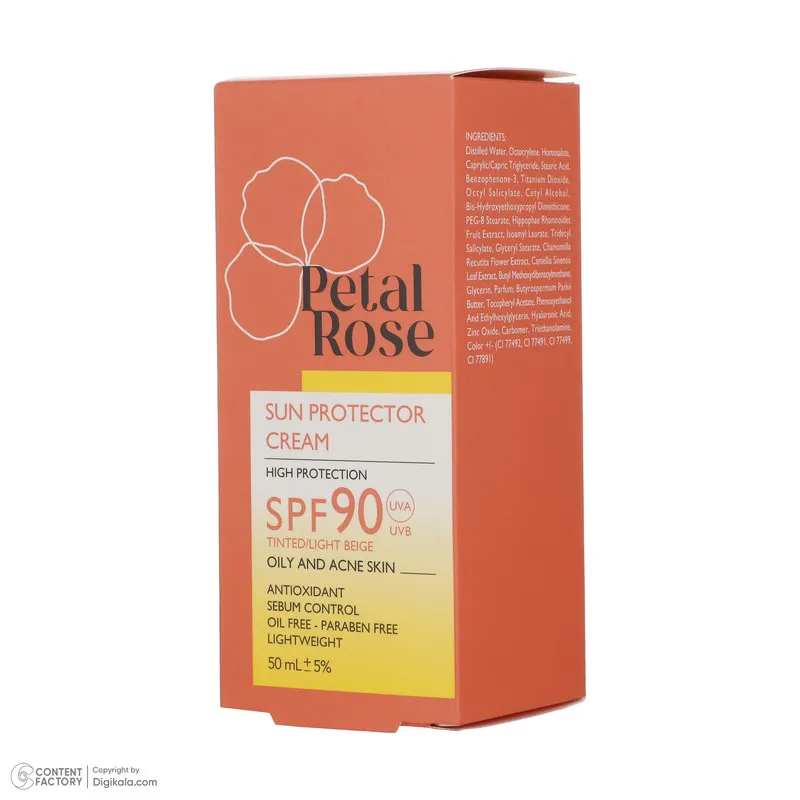 کرم ضد آفتاب رنگی پتال رز SPF 90 مدل 01 مناسب پوستهای چرب حجم 50 میلیلیتر - تصویر 5