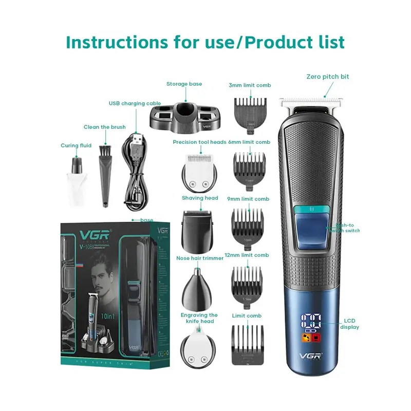 ماشین اصلاح موی سر و صورت وی جی ار مدل V-108 - تصویر 6