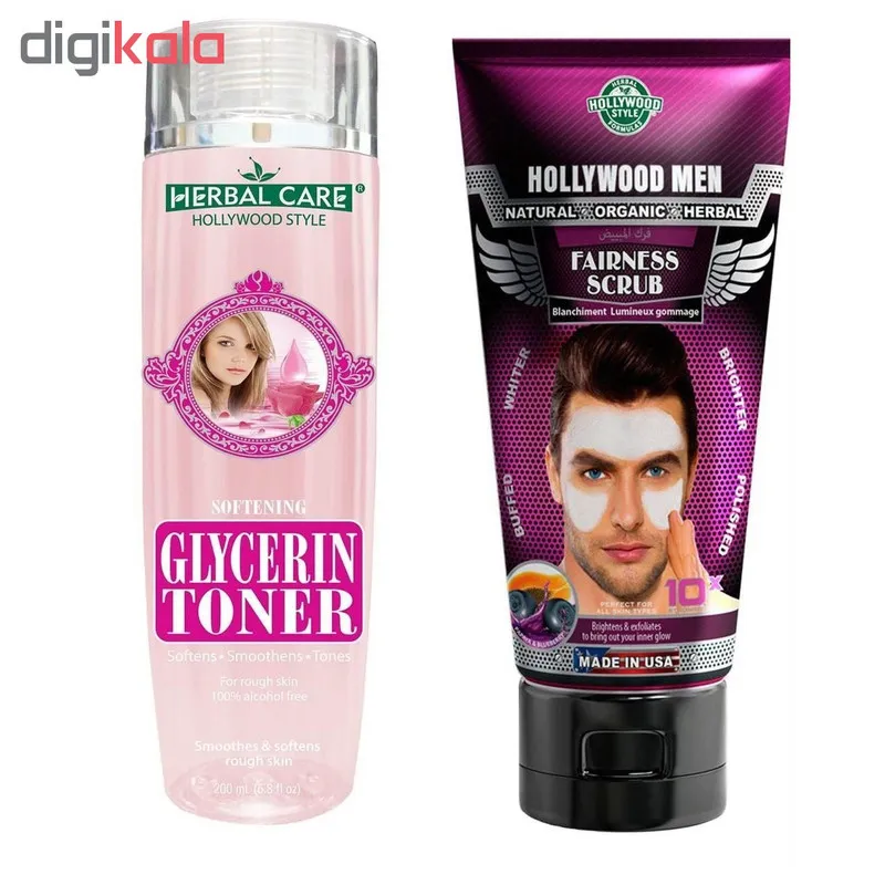 تونر نرم کننده هالیوود استایل مدل Glycerin حجم 200 میلی لیتر و اسکراب ضدچروک هالیوود استایل مدل Fairness حجم 150میلی لیتر - تصویر 2