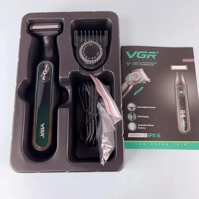 ماشین اصلاح موی صورت و بدن وی جی آر مدل 360 با تیغه استیل پیشرفته، تکنولوژی شیو فویلی، ضد آب برای استفاده زیر دوش، باتری قابل شارژ و طراحی ارگونومیک و سبک - تصویر 6