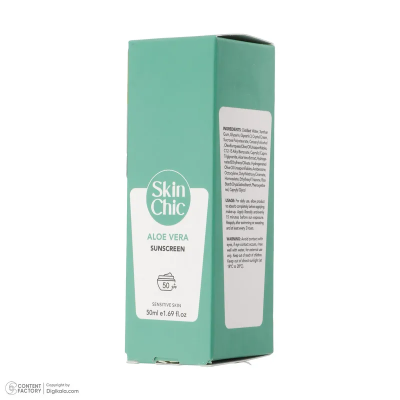 کرم ضد آفتاب بدون رنگ اسکین شیک SPF 50 مدل Aloe Vera مناسب پوستهای حساس حجم 50 میلیلیتر - تصویر 5