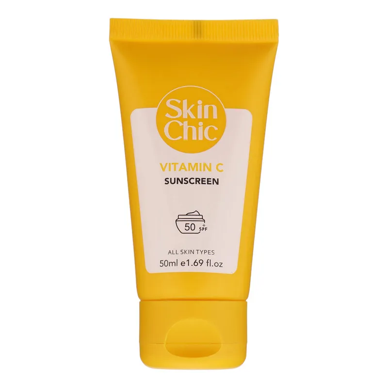 کرم ضد آفتاب بیرنگ صورت اسکین شیک SPF 50 مدل Vitamin c مناسب برای انواع پوست حجم 50 میلیلیتر