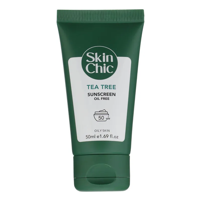 کرم ضد آفتاب بیرنگ صورت اسکین شیک SPF 50 مدل TEA TREE مناسب برای چرب حجم 50 میلیلیتر