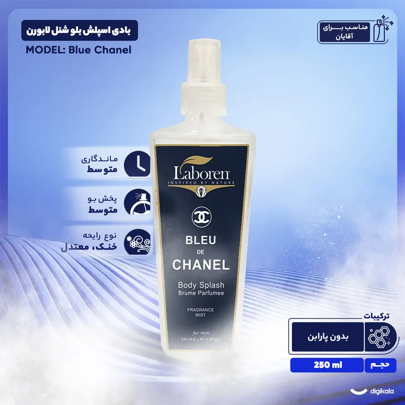 بادی اسپلش بلو شنل لابورن مدل Blue Chanel حجم 250 میلی لیتر - تصویر 4