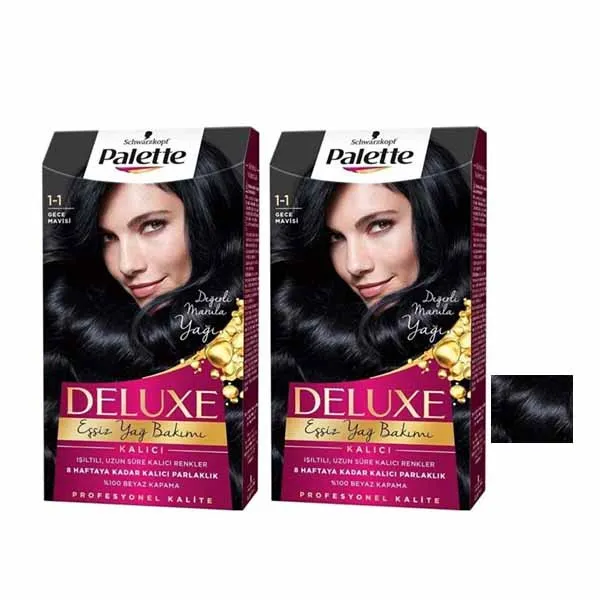 کیت رنگ مو پلت سری DELUX شماره1-1 حجم 59 میلی لیتر رنگ مشکی مجموعه 2 عددی