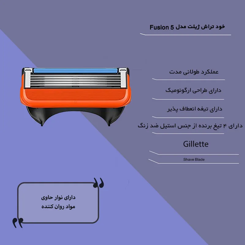 تیغ یدک ژیلت مدل Fusion 5 بسته 4 عددی - تصویر 3