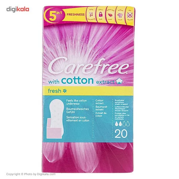 پد بهداشتی روزانه کرفری مدل Cotton Extract Fresh با پوشش پلاستیکی بسته 20 عددی - تصویر 2