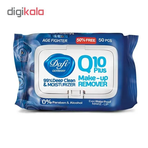 دستمال پاک کننده آرایشی دافی مدل Q10 PLUS ضد پیری بسته 50 عددی - تصویر 2