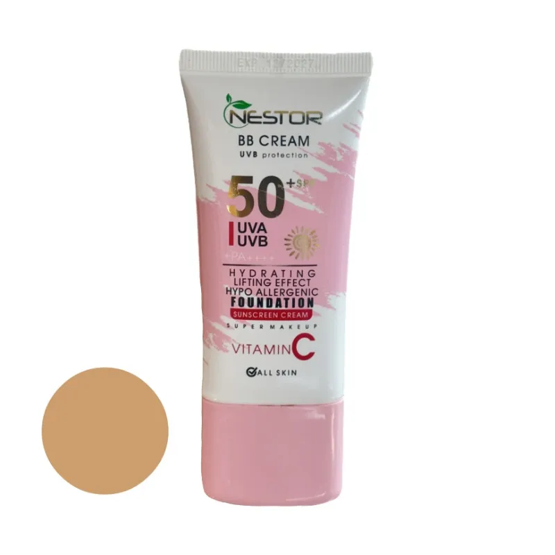 کرم ضد آفتاب رنگی نستور SPF 50 شماره 2 مدل ویتامین c مناسب پوستهای خشک حجم 50 میلیلیتر