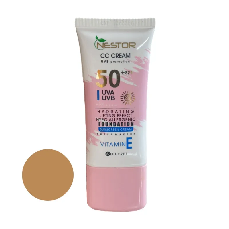 کرم ضد آفتاب رنگی نستور SPF 50 شماره 3 مدل ویتامین E مناسب پوستهای خشک حجم 50 میلیلیتر