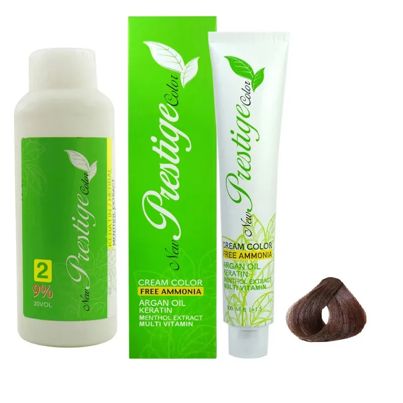 رنگ مو نیو پرستیژ کالر شماره P9 حجم 100 میلی لیتر رنگ قهوه ای فررا به همراه اکسیدان نیو پرستیژ کالر مدل 2 نه درصدی حجم 150 میلی لیتر - تصویر 2