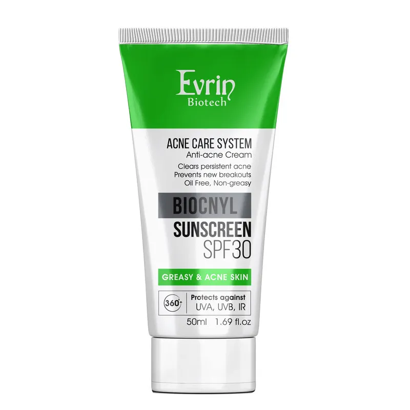 کرم ضد آفتاب بدون رنگ SPF 30 مدل BIOCNYL مناسب پوستهای ضد جوش و آکنه حجم 50 میلیلیتر
