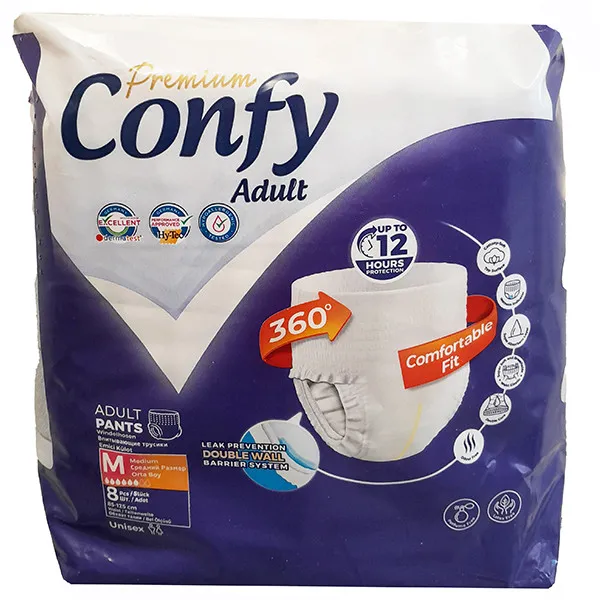 پوشک شورتی بزرگسال کانفی مدل پریمیوم سایز متوسط بسته 8 عددی - تصویر 2