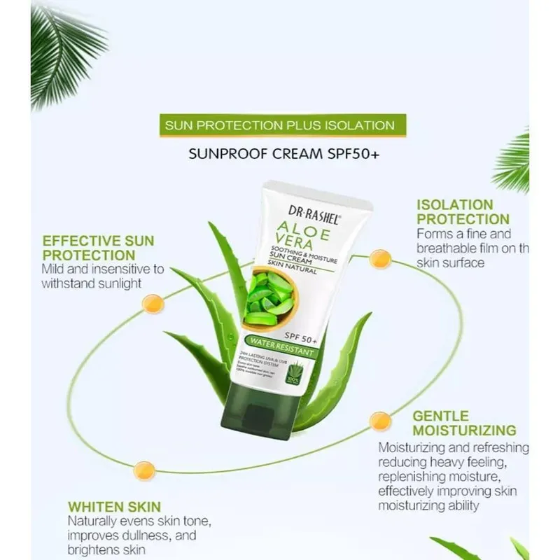 کرم ضد آفتاب بدون رنگ دکتر راشل SPF 50 مدل Aloevera مناسب انواع پوست حجم 60 میلیلیتر - تصویر 2