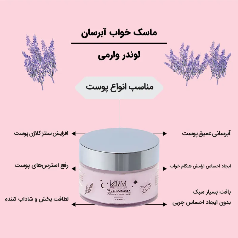 ماسک خواب صورت آبرسان وارمی مدل لوندر حجم 75 میلیلیتر با جذب سریع، کوچککننده منافذ پوست، مغذی و لطافتبخش مناسب انواع پوست و افزایش کیفیت خواب و ترمیم پوست در خواب - تصویر 3