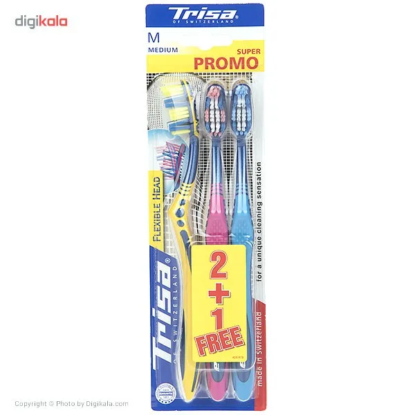 مسواک تریزا سری Super Promo مدل Flexible Head با برس متوسط بسته 3 عددی - تصویر 5