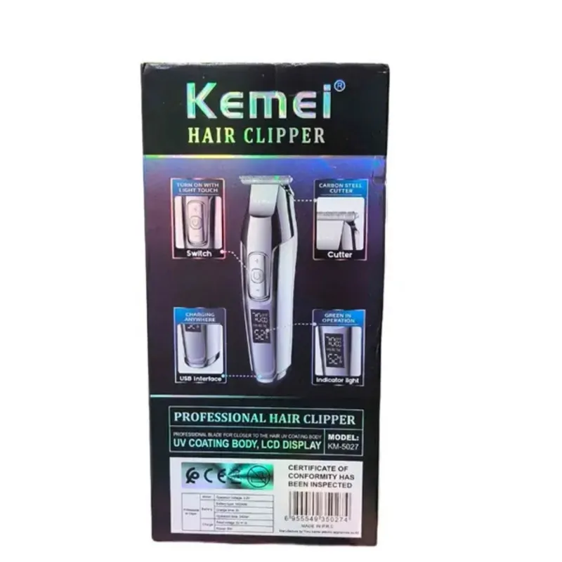 ماشین اصلاح موی سر و صورت کیمی مدل 5027 با باتری قابل شارژ 270 دقیقهای، سرعت موتور 7000 RPM، 4 حالت تنظیم سرعت، 3 عدد شانه قابل تنظیم و نمایشگر وضعیت باتری - تصویر 4