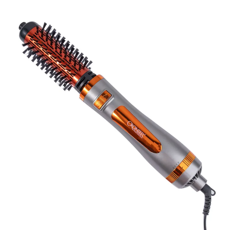 سشوار برسدار چرخشی 1200 وات کرونیر مدل CR-6855، موتور AC، وزن 350 گرم، المنت فلز، دارای سری برسدار گرد باریک، سری برسدار گرد پهن با ویژگی صافکنندگی، حجمدهندگی، با قابلیت باد سرد، سیم گردان