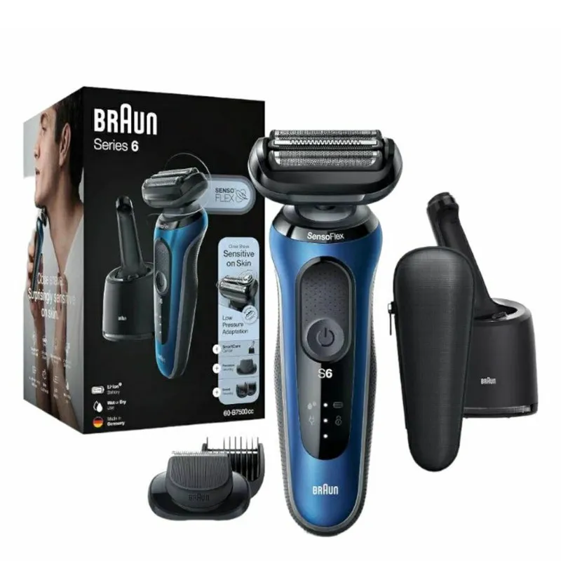 ماشین اصلاح موی صورت براون مدل 61B7500cc سری 6 فویلی، باتری قابل شارژ، استفاده مرطوب و خشک، فناوری AutoSense، ضد آب، شارژ سریع، نمایش وضعیت باتری، طراحی ارگونومیک و تیغه استیل پیشرفته - تصویر 4