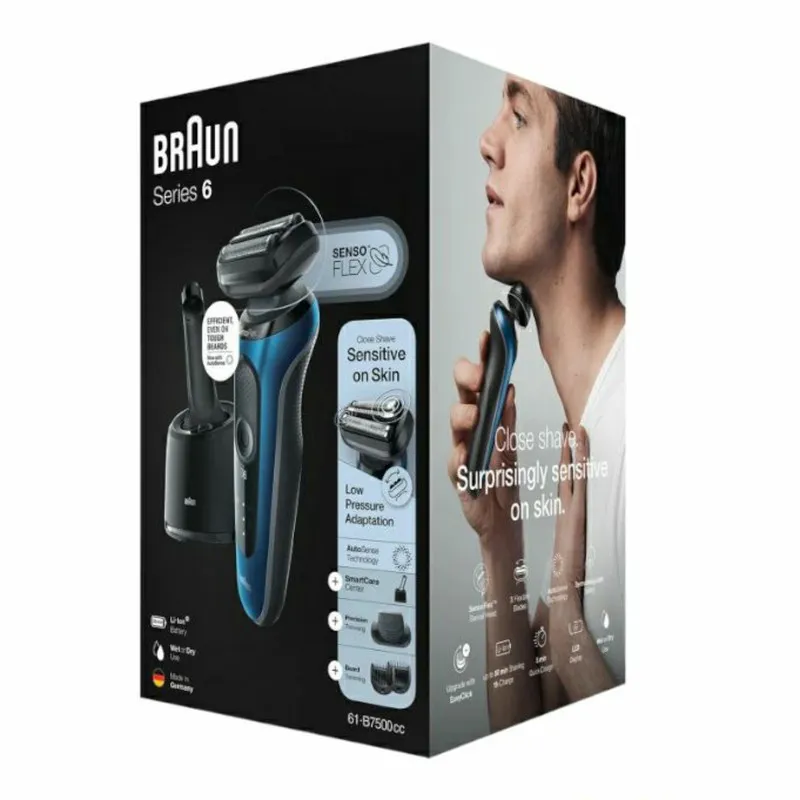 ماشین اصلاح موی صورت براون مدل 61B7500cc سری 6 فویلی، باتری قابل شارژ، استفاده مرطوب و خشک، فناوری AutoSense، ضد آب، شارژ سریع، نمایش وضعیت باتری، طراحی ارگونومیک و تیغه استیل پیشرفته - تصویر 6
