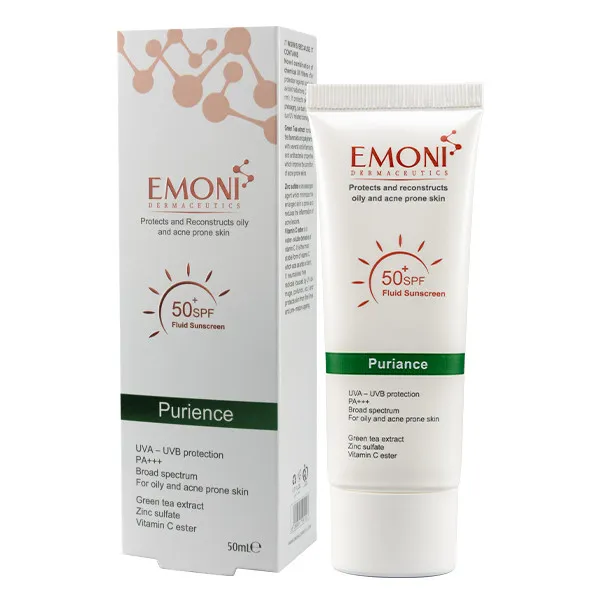 کرم ضد آفتاب بدون رنگ امونی درماسیوتیکس SPF 50 مدل پیورینس مناسب پوستهای چرب حجم 50 میلیلیتر