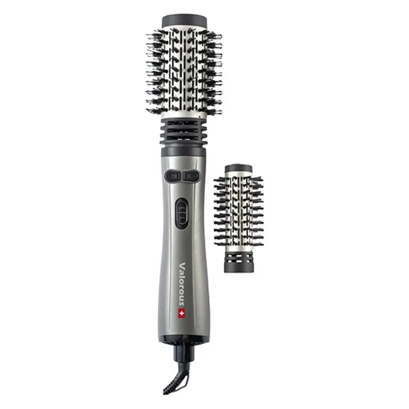 سشوار برس‌دار چرخشی 1200 وات والوروس مدل VL-507، موتور AC، وزن 950 گرم، المنت سرامیک، دارای سری برس‌دار گرد باریک، سری برس‌دار گرد پهن با ویژگی فرکنندگی، صاف‌کنندگی، حجم‌دهندگی، با قابلیت تنظیم دما
