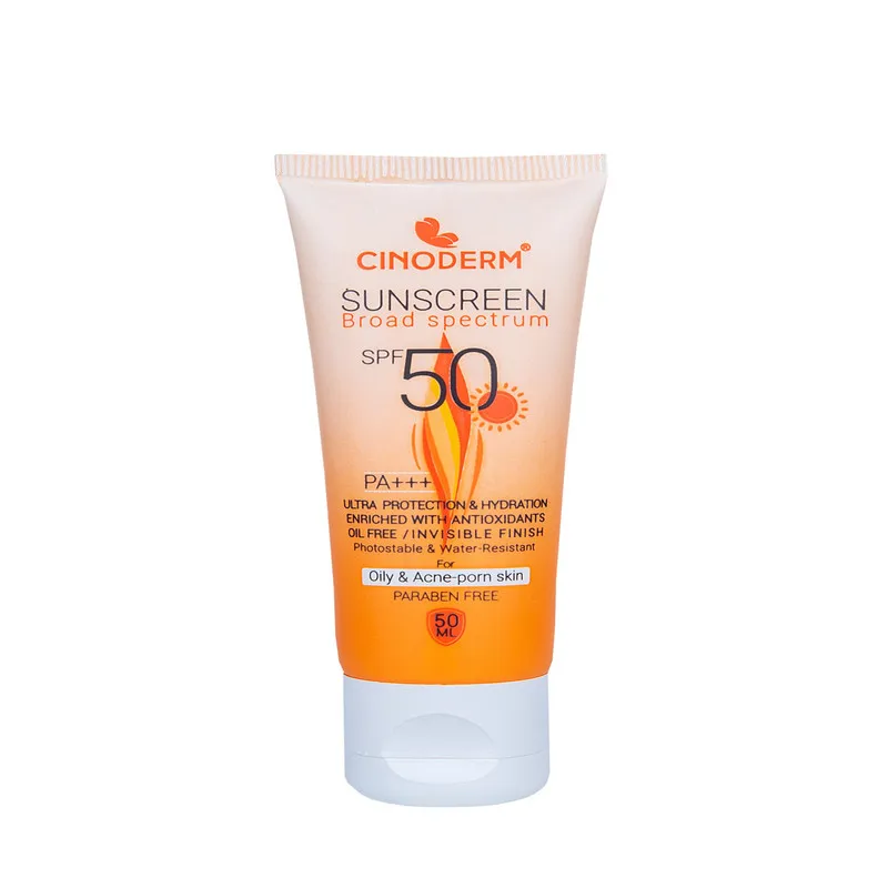 کرم ضدآفتاب بی رنگ سینودرم SPF50 مدل 02 مناسب پوست چرب حجم 50میلی لیتر