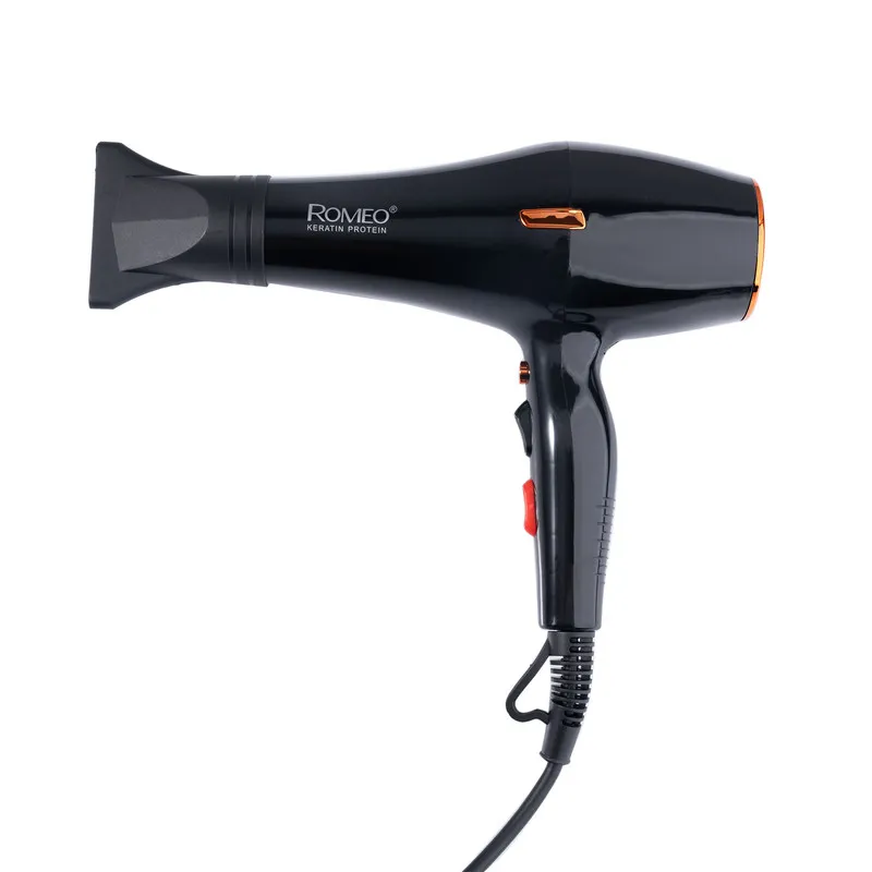 سشوار حرفه‌ای 2400 وات رومئو مدل RM-5757، موتور AC، وزن 500 گرم، المنت فلز، دارای سری متمرکز‌کننده باریک با ویژگی صاف‌کنندگی، حجم‌دهندگی، با قابلیت تنظیم دما - تصویر 2