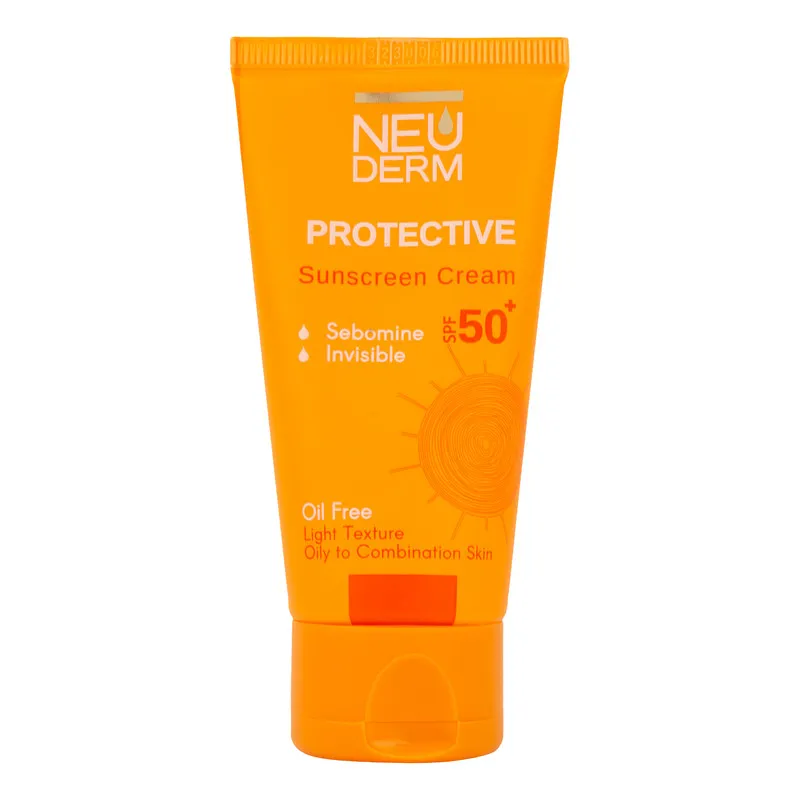 کرم ضد آفتاب بدون رنگ نئودرم SPF 50 مدل PROTECTIVE مناسب پوستهای چرب و مختلط حجم 50 میلیلیتر