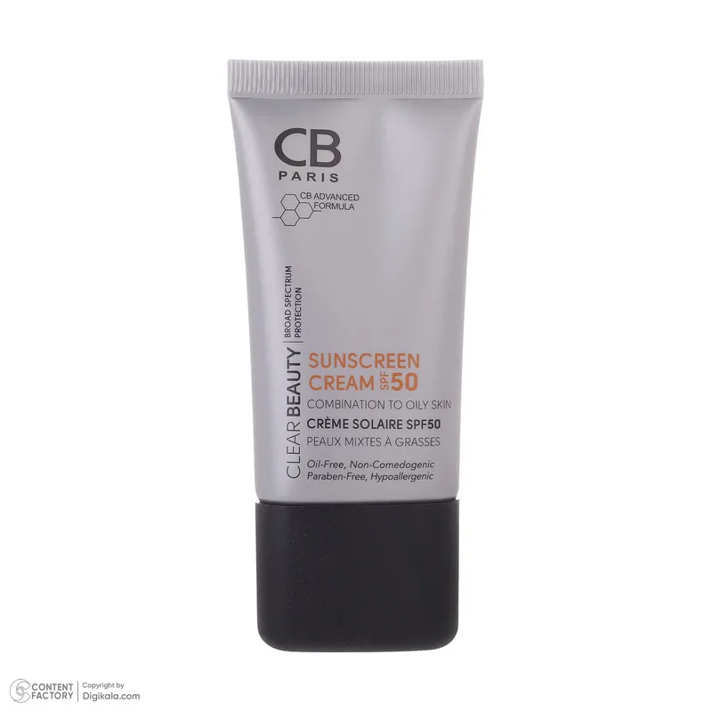 کرم ضد آفتاب بدون رنگ سی بی پاریس SPf 50 مدل CO مناسب پوست های چرب حجم 40 میلی لیتر - تصویر 5