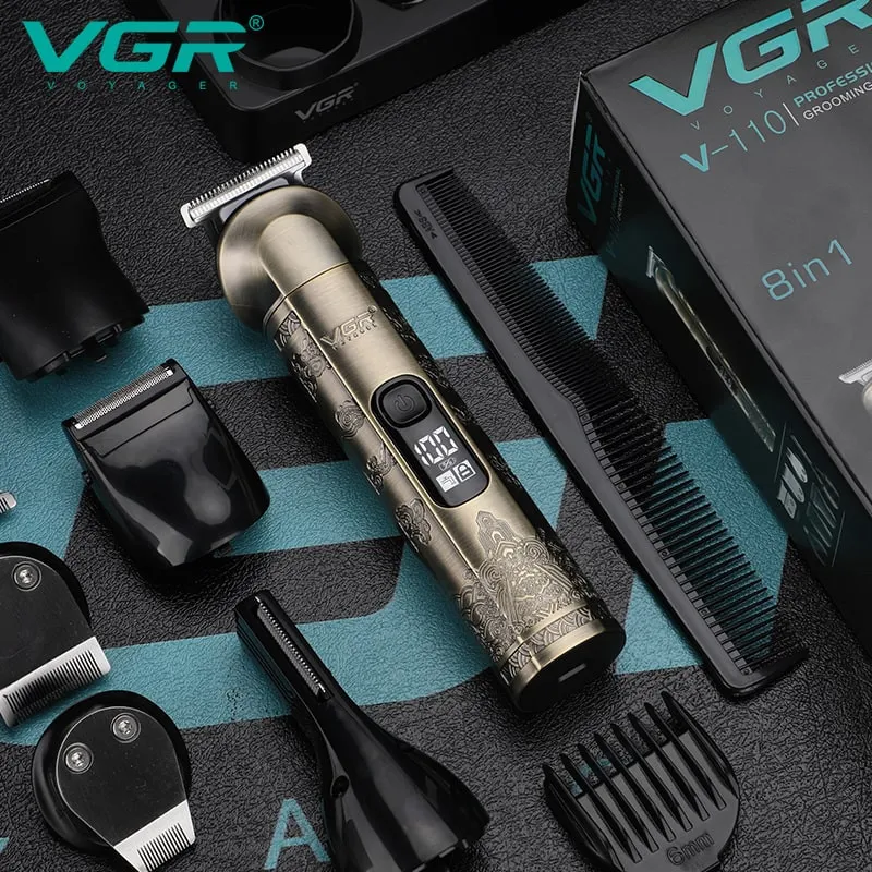ست ماشین اصلاح موی صورت و بدن وی جی آر مدل V-110 با تیغه استیل ضد زنگ، قابلیت اصلاح صفر، 10 عدد شانه متنوع، نمایشگر باتری، شارژ سریع، ضد آب و استفاده 180 دقیقه پس از شارژ - تصویر 3
