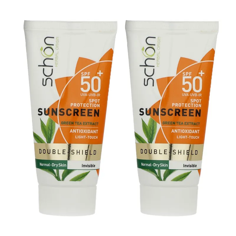 کرم ضد آفتاب بدون رنگ شون spf50 مدل دابل شیلد مناسب انواع پوست حجم 50 میلیلیتر بسته دو عددی - تصویر 2