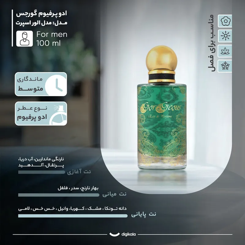 ادو پرفیوم مردانه گورجس مدل الور اسپرت با رایحه شیرین و خنک کد 6000622 حجم 100 میلی لیتر - تصویر 5