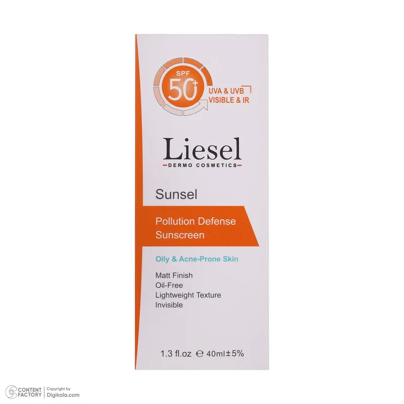 کرم ضد آفتاب بدون رنگ لایسل SPF 50 مدل Pollution Defense02 مناسب پوستهای چرب و آکنه ای حجم 40 میلیلیتر - تصویر 6