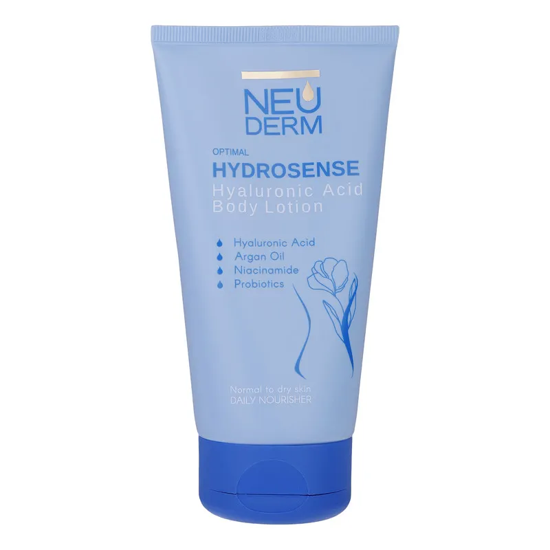 لوسیون بدن نئودرم مدل Hyaluronic Acid حجم 150 میلیلیتر مناسب انواع پوست با خاصیت آبرسانی، نرمکنندگی و تقویتکننده پوست