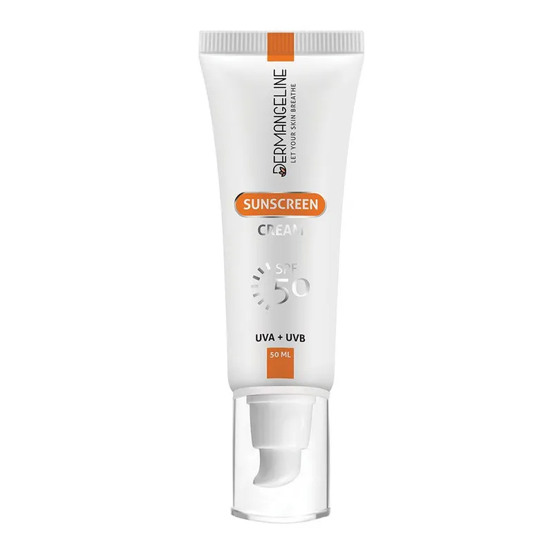 کرم ضد آفتاب بدون رنگ درمنجلین SPF 50 مدل UVA UVB مناسب انواع پوست حجم 50 میلیلیتر