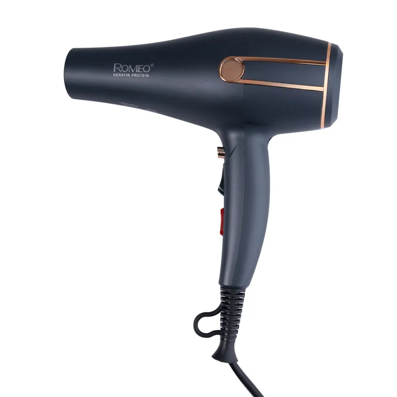 سشوار حرفه‌ای 2400 وات رومئو مدل RM-5050، موتور AC، وزن 450 گرم، المنت فلز، دارای سری متمرکز‌کننده باریک، متمرکز‌کننده پهن با ویژگی صاف‌کنندگی، حجم‌دهندگی، با قابلیت تنظیم دما، باد سرد - تصویر 2