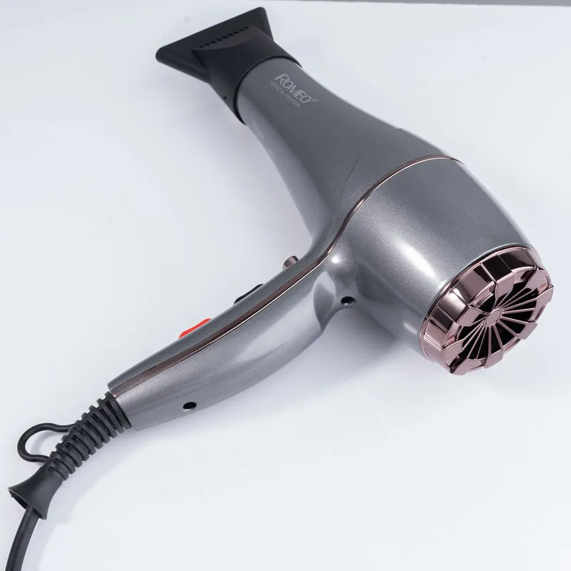 سشوار حرفهای 2200 وات رومئو مدل RM-5858، موتور AC، وزن 450 گرم، المنت فلز، دارای سری متمرکزکننده باریک با ویژگی صافکنندگی، حجمدهندگی، با قابلیت تنظیم دما، باد سرد - تصویر 5