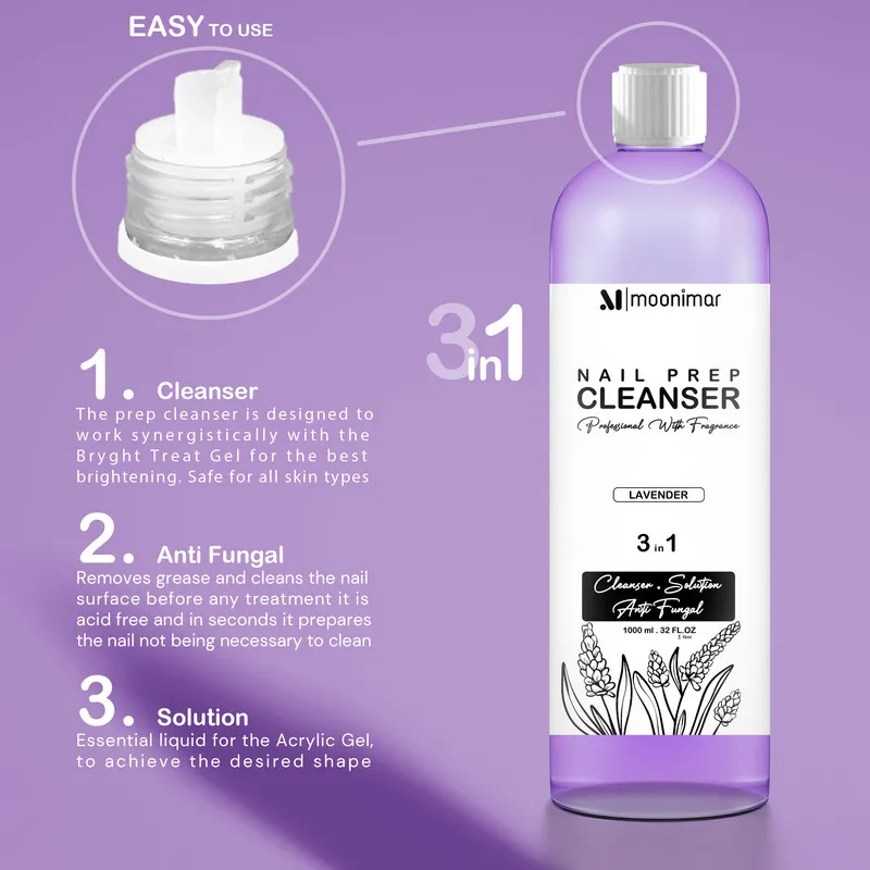 کلینزر کاشت ناخن مونیمار مدل Lavender حجم 1000 میلی لیتر - تصویر 2
