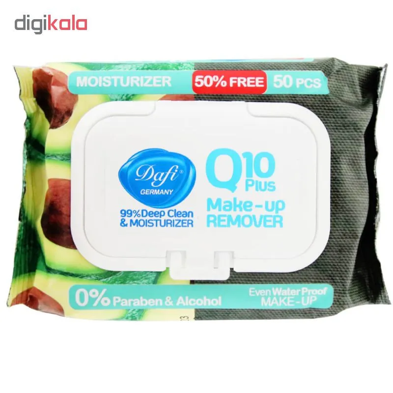 دستمال مرطوب پاک کننده آرایش دافی مدل Q10 PLUS بسته 50 عددی - تصویر 2