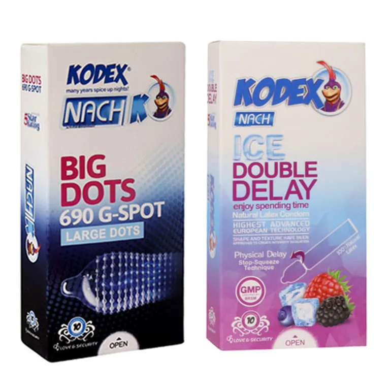 کاندوم ناچ کدکس مدل ICE DOUBLE DELAY بسته 10 عددی به همراه کاندوم ناچ کدکس مدل 690 BIG DOTS بسته 10 عددی