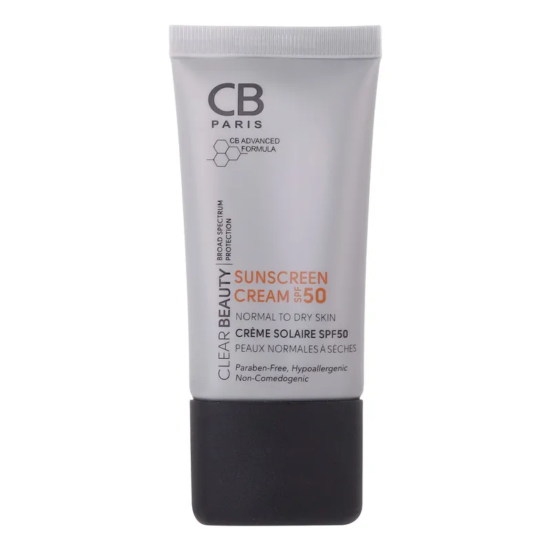 کرم ضد آفتاب بدون رنگ سی بی پاریس SPF 50 مدل 054 مناسب پوستهای معمولی و خشک حجم 40 میلیلیتر