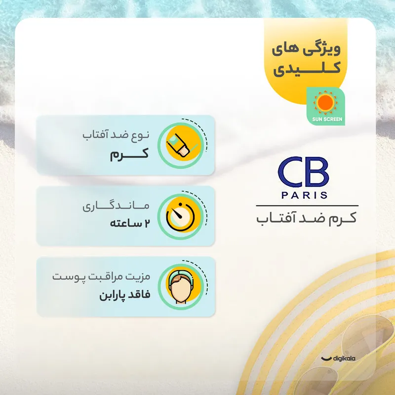 کرم ضد آفتاب بدون رنگ سی بی پاریس SPF 50 مدل 054 مناسب پوستهای معمولی و خشک حجم 40 میلیلیتر - تصویر 3