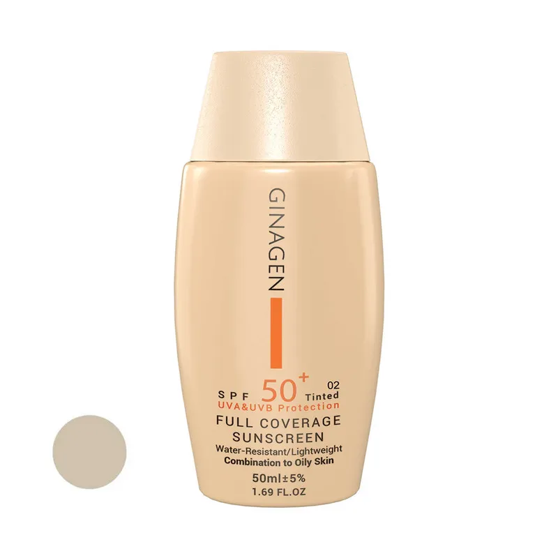 کرم ضد آفتاب رنگی ژیناژن مدل SPF50 محافظ UVA ،UVB، ضدآب، مناسب پوستهای چرب و مختلط حجم 50 میلیلیتر
