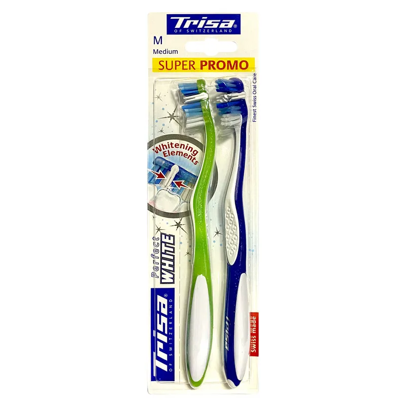 مسواک تریزا سری Super Promo مدل Perfect White با برس متوسط بسته 2 عددی - تصویر 2