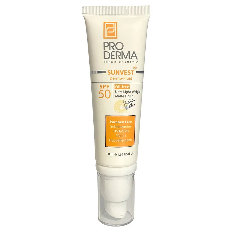 کرم ضد آفتاب بدون رنگ پرودرما SPF50 مدل فلوئید محافظ PA+++ ،UVA ،UVB، تنظیم ترشح چربی پوست، ضد جوش و آکنه، مناسب پوست های معمولی حجم 50 میلیلیتر - تصویر 3