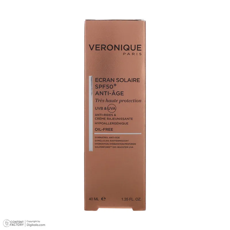 کرم ضد آفتاب بدون رنگ ورونیک SPF50 مدل Anti Age محافظ UVA ،UVB، مناسب پوست چرب حجم 40 میلیلیتر - تصویر 5
